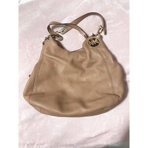 MICHAEL KORS FULTON LUGGAGE ACORN/BROWN GOLD CHAIN LARGE SHOULDER TOTE TOTE